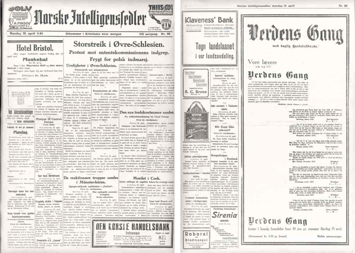 Norske Intelligenssedler, mandag 19. april 1920