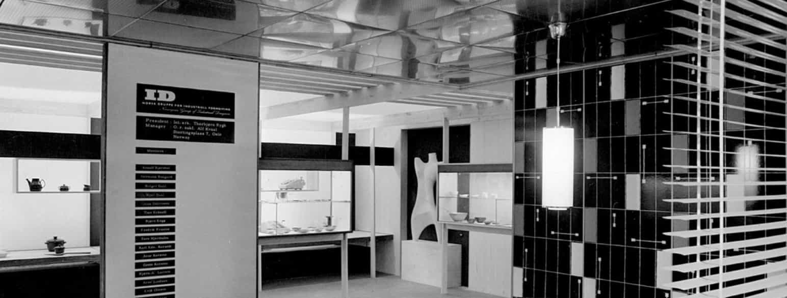 ID-gruppens paviljong ved Triennalen i Milano i 1957, der Bjørn Engø var utstillingsarkitekt.