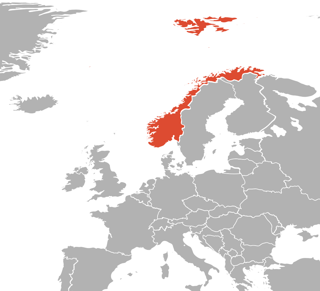 Kartet er merket med rødt i Norge 