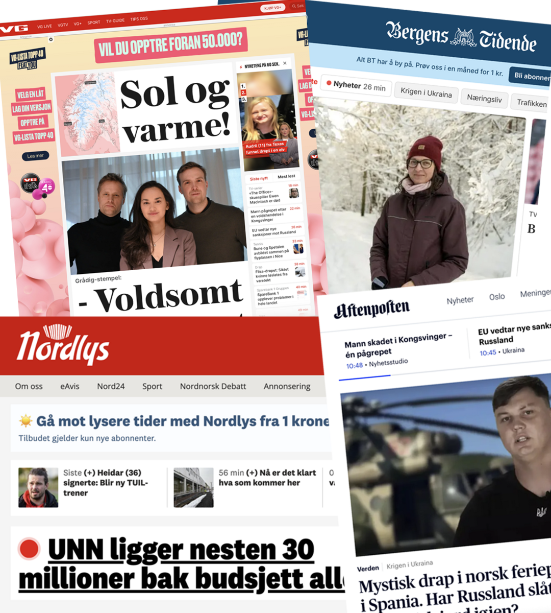 Nettavisene VG, Bergens tidende, Nordlys og Aftenposten.