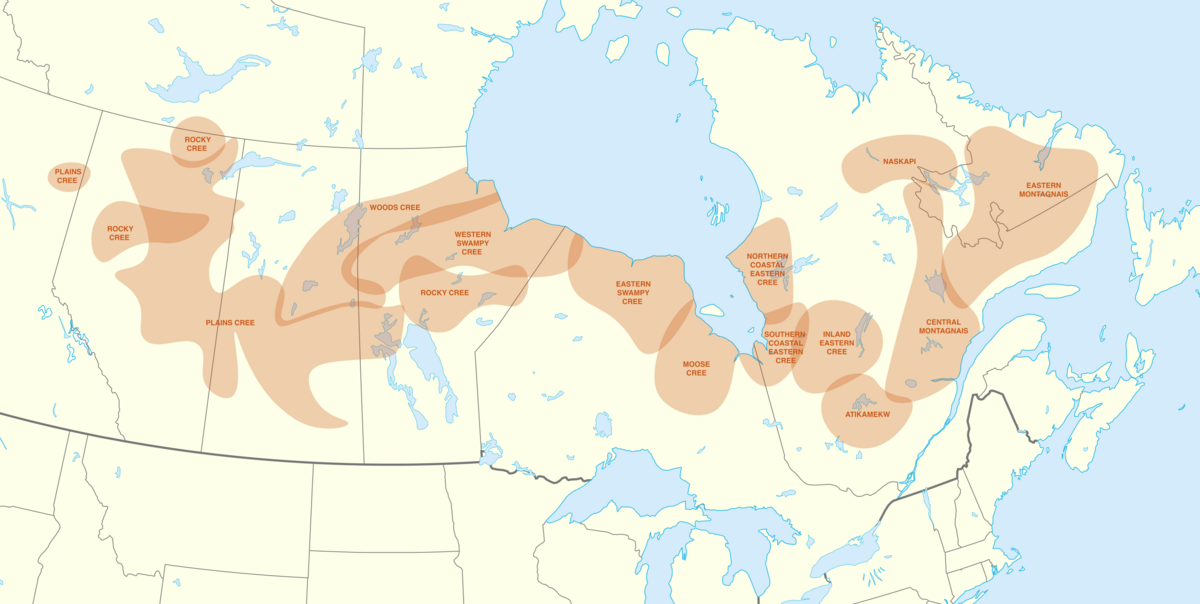 Kart over cree-dialektane
