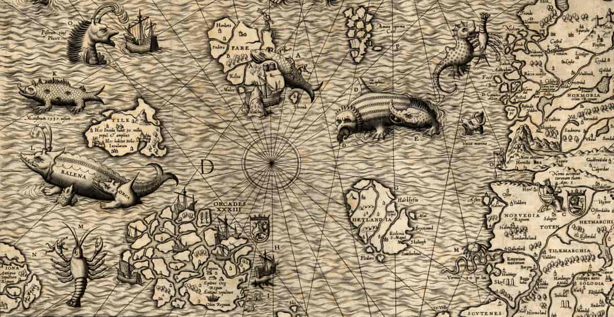 Kart fra 1500-tallet med fantasidyr