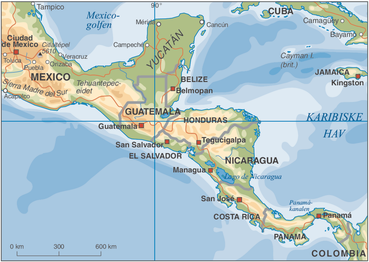 Kart over Mellom-Amerika