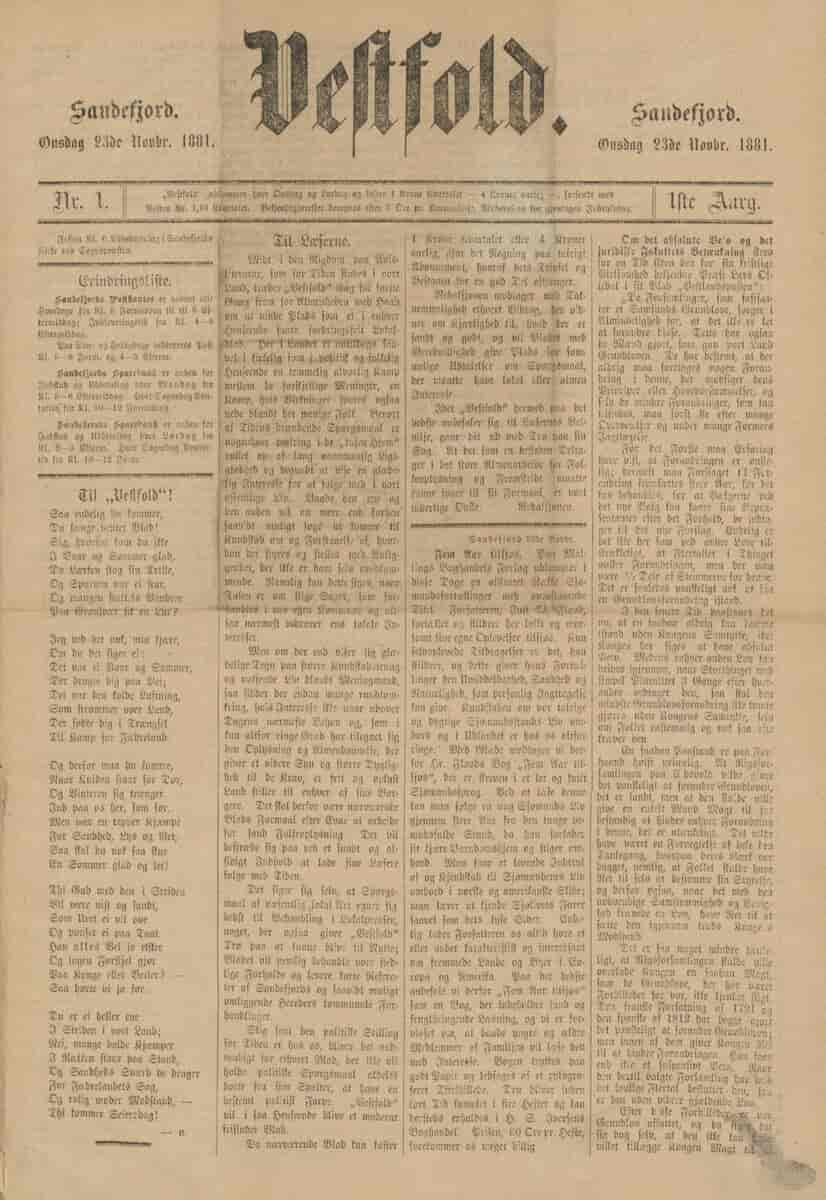 Forside av 23. november 1881