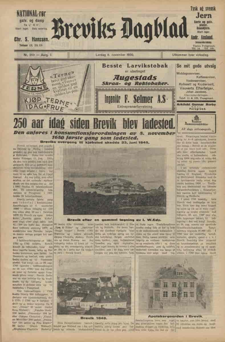 Forside av Breviks Dagblad