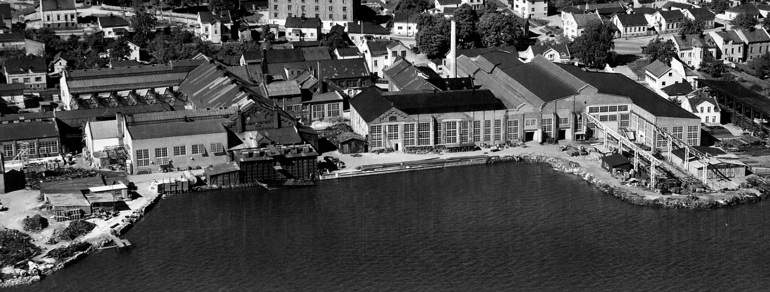 Drammens Jernstøberi & Mek. Værksted. Fabrikkanlegget på Tangen i 1949