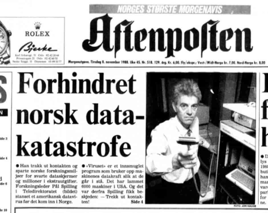 Forsiden på Aftenposten, 8. november 1988