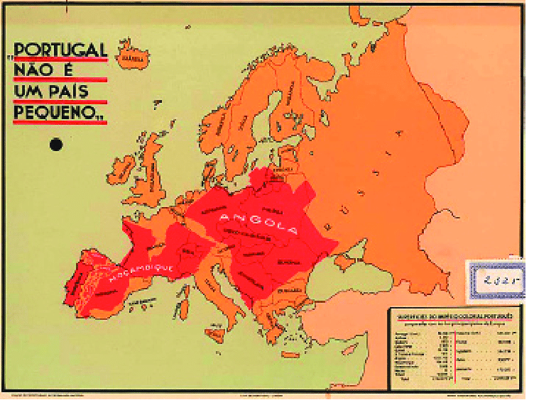 «Portugal er ikke et lite land» - Europakart fra 1934 med Portugals afrikanske kolonier tegnet inn for å vise imperiets størrelse