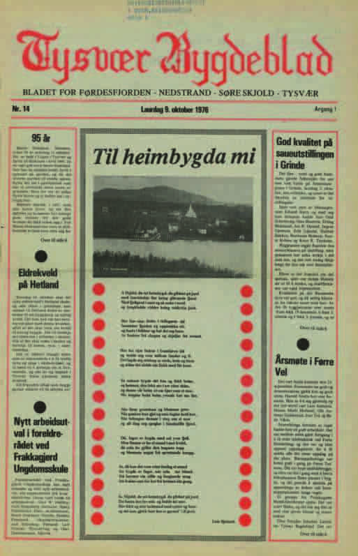 Forside av Tysvær Bygdeblad