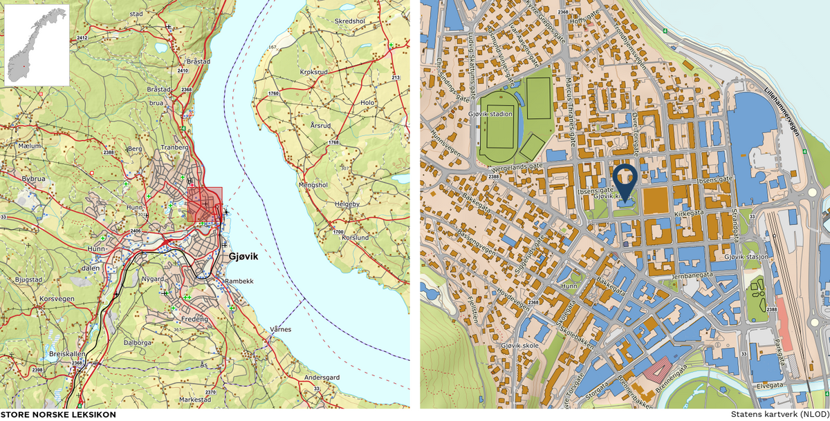 Kart over Gjøvik kirke