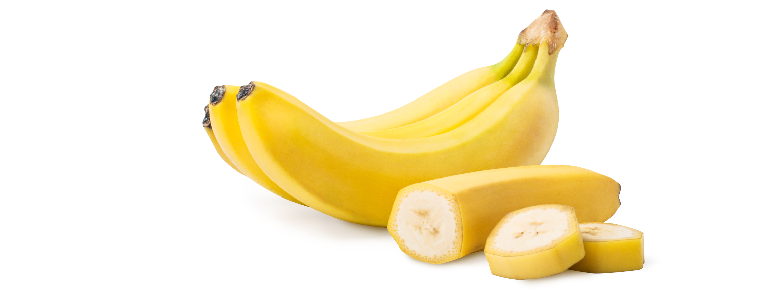 En banan er en avlang, krummet frukt med gult skall og lyst fruktkjøtt.