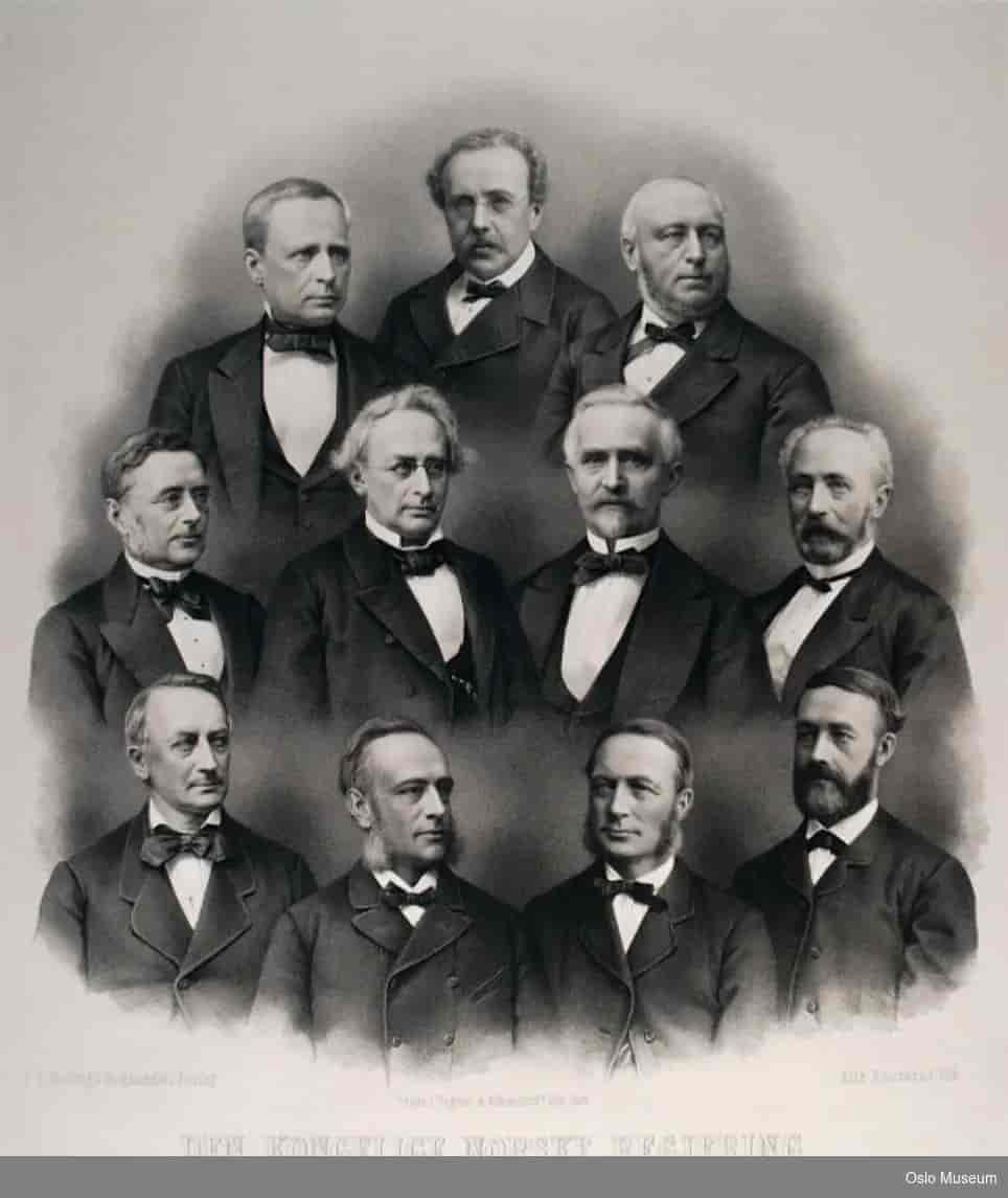 Portrett av dei ulike medlemma av regjeringa Christian Selmer