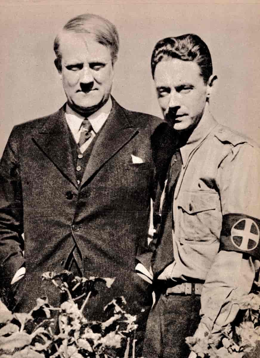Gulbrand Lunde (til høyre) og Vidkun Quisling, fotografert under NS' riksmøte i Stavanger i 1935