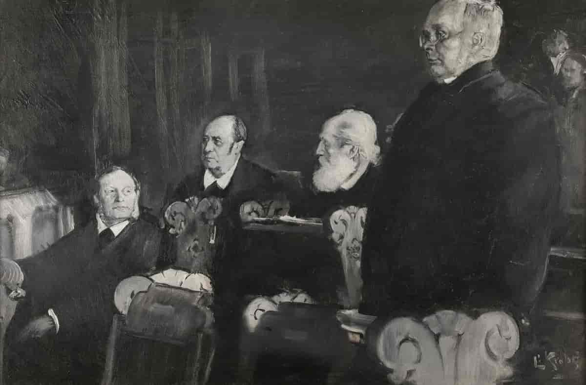 Nils Hertzberg, Aksel Winge, Karl Hals og Emil Stang, måleri (olje på lerret) frå 1890-1891