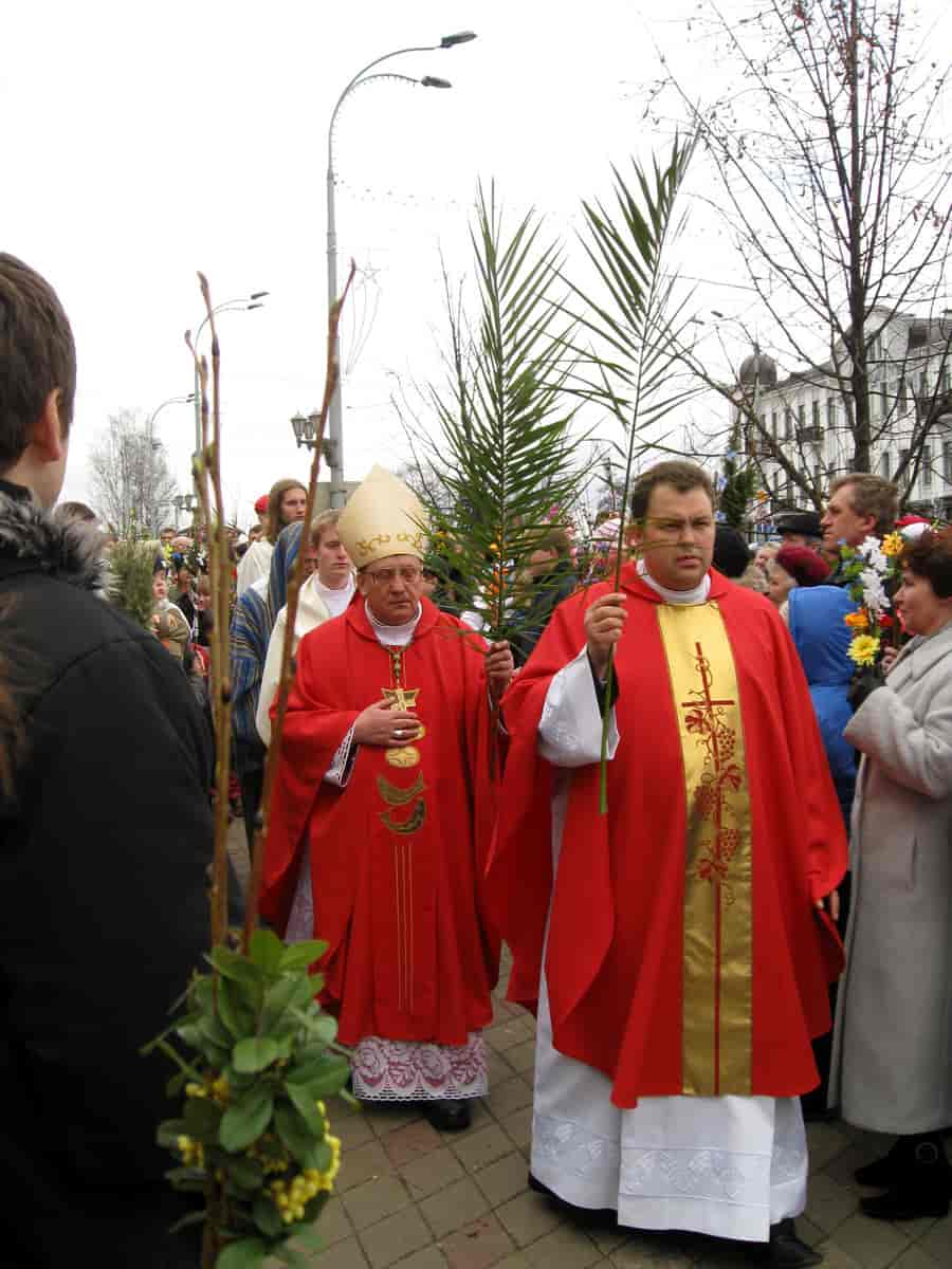 Prosesjon ifm feiring av katolsk påske på palmesøndag. 