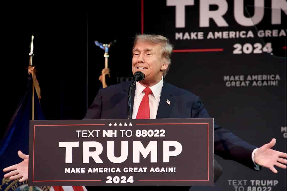 Donald Trump taler under en kampanje i Rochester, New Hampshire, januar 2024