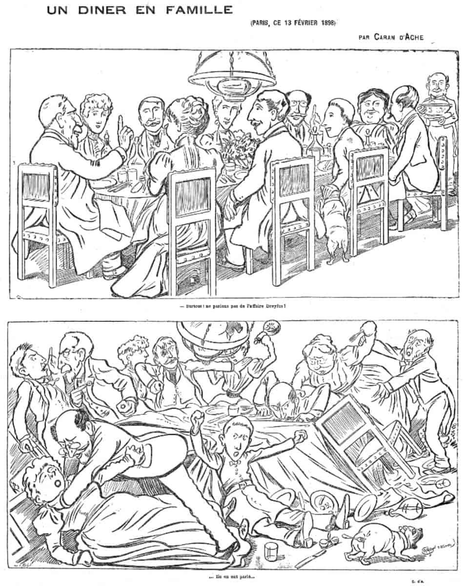 Caran d'Aches karikaturtegning av Dreyfus-affæren (1898)