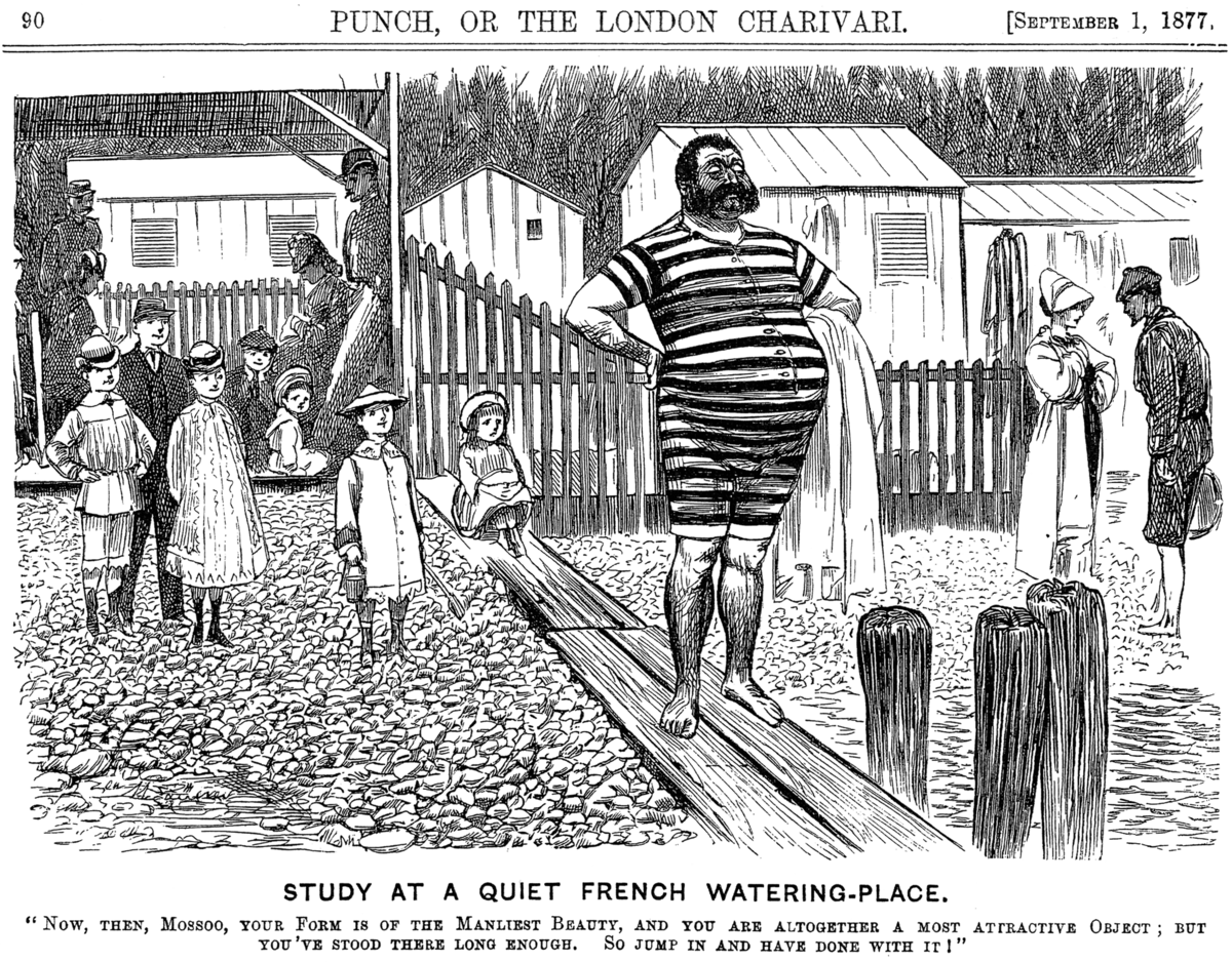 Karikaturtegning av George du Maurier for vittighetsbladet Punch (1877)