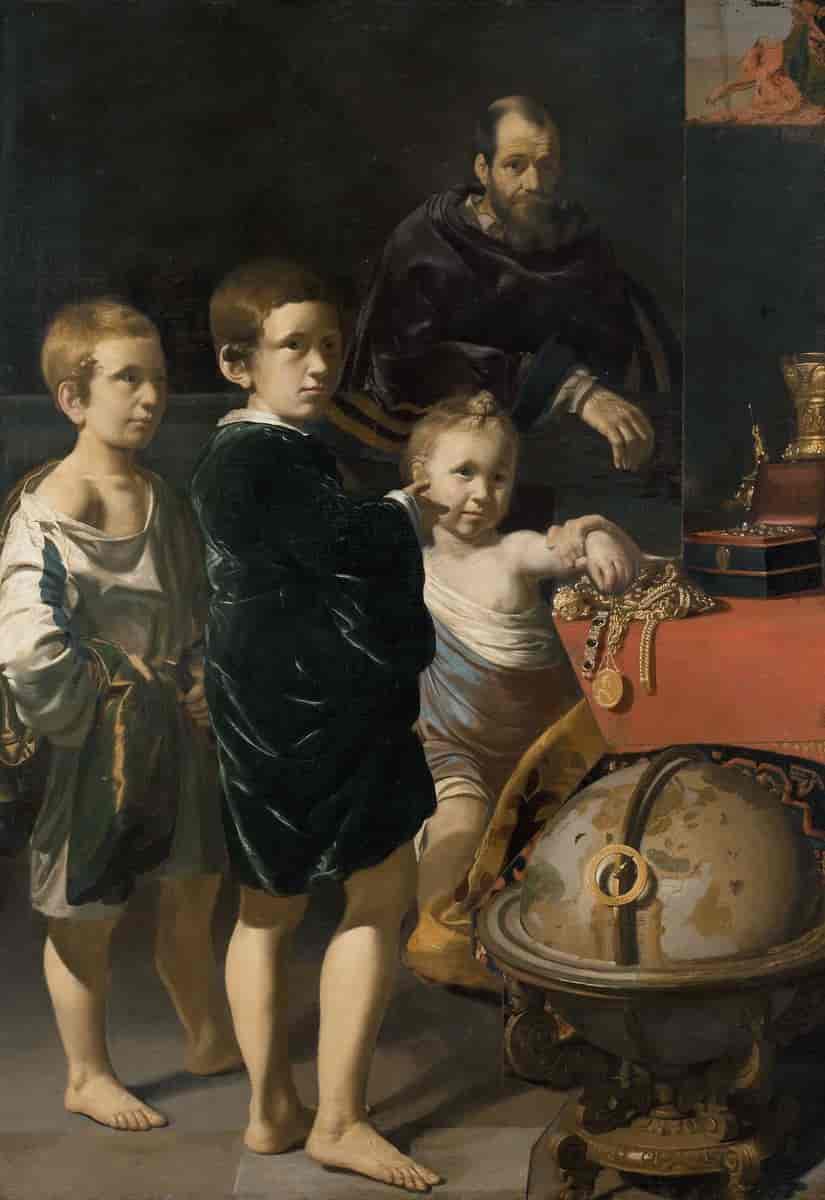 Portrett av tre barn og en mann