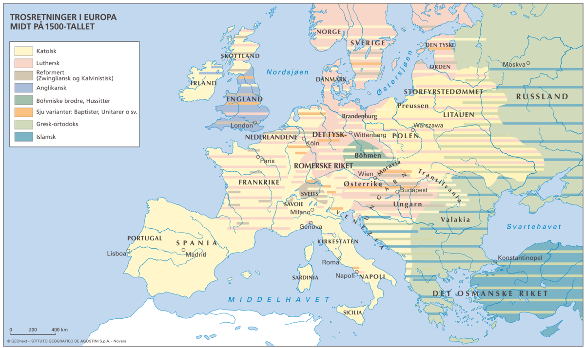 Trosretninger i Europa midt på 1500-tallet