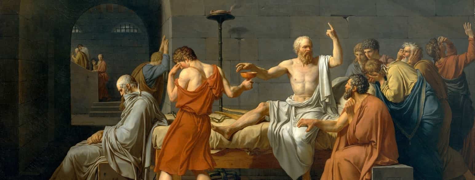 Maleri av Sokrates' forsvarstale; som er en av historiens mest kjente taler 
