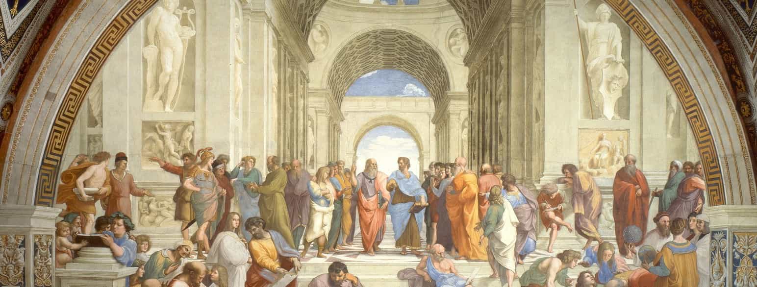 Skolen i Athen (Aristoteles i blått)
