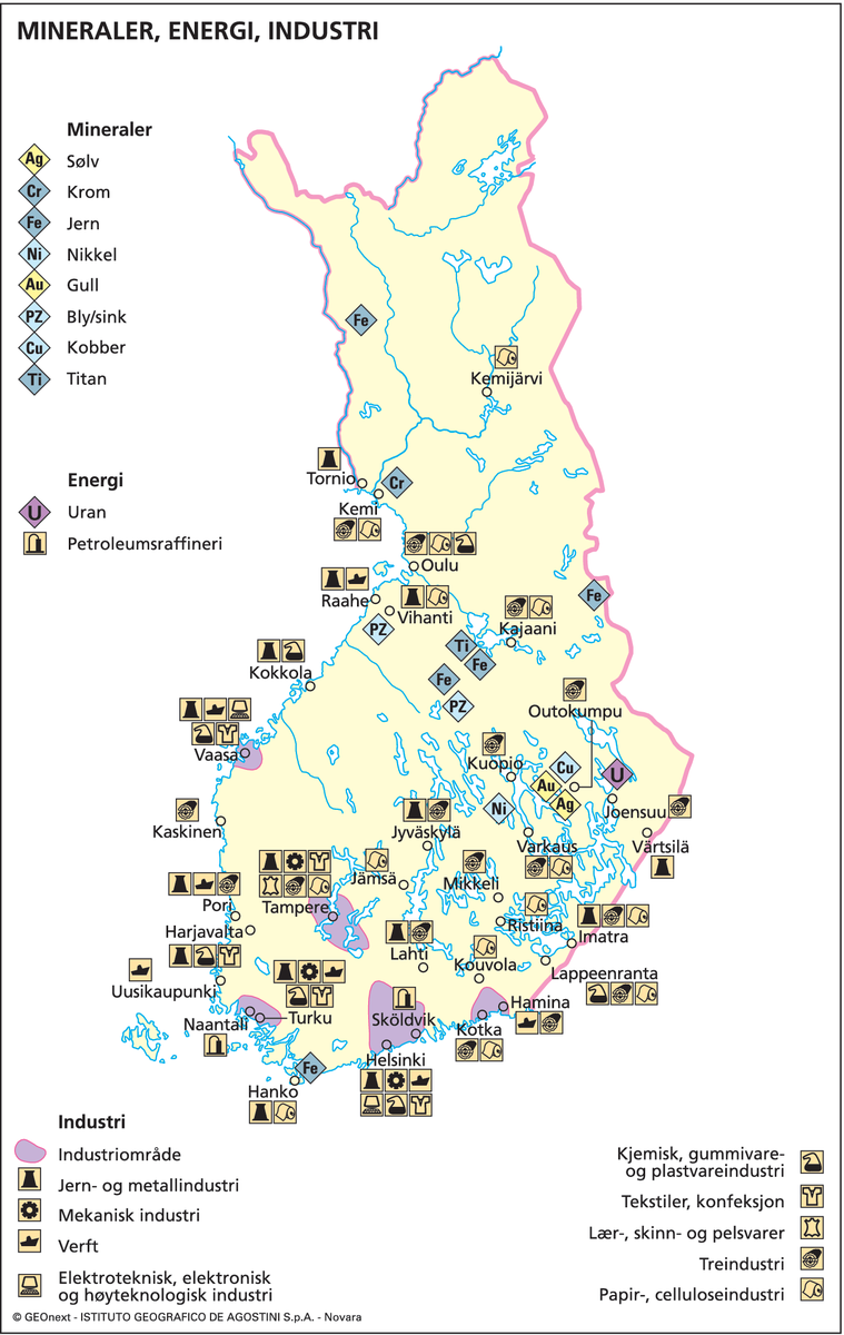 Finland (Næringsliv) (øk. kart, mineraler og industri)