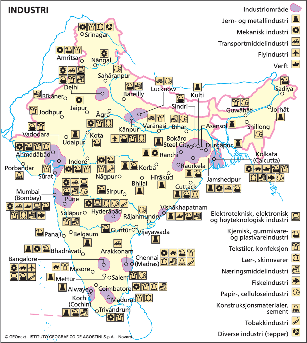 India (Næringsliv) (økon. kart, industri)