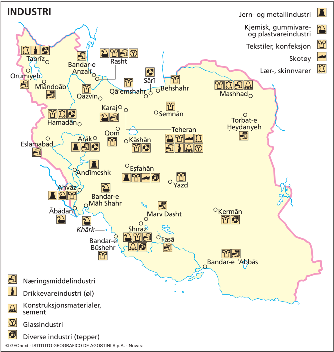 Iran (Næringsliv) (kart, industri)