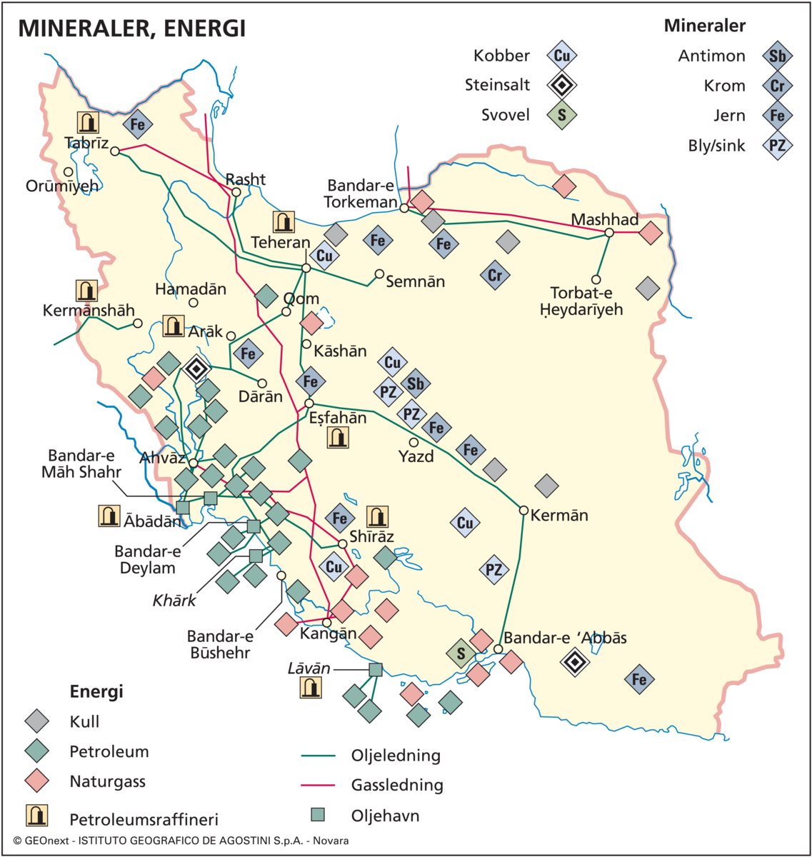 Iran (økon. kart, mineraler og energi)