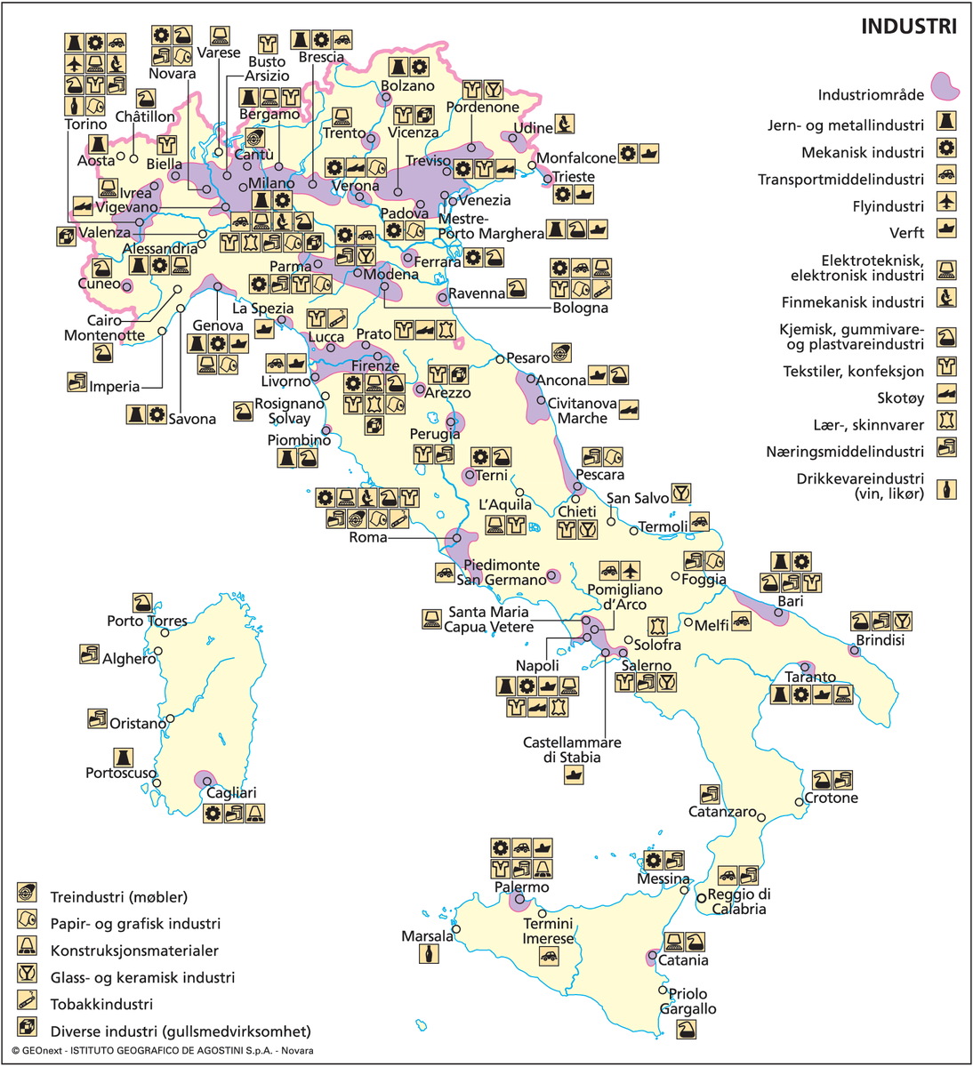 Italia (Næringsliv) (økon. kart, industri)