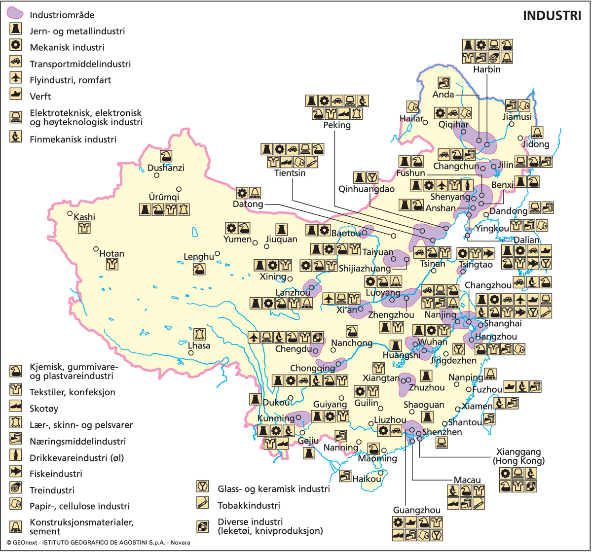 Kina (Økonomisk kart: Industri)