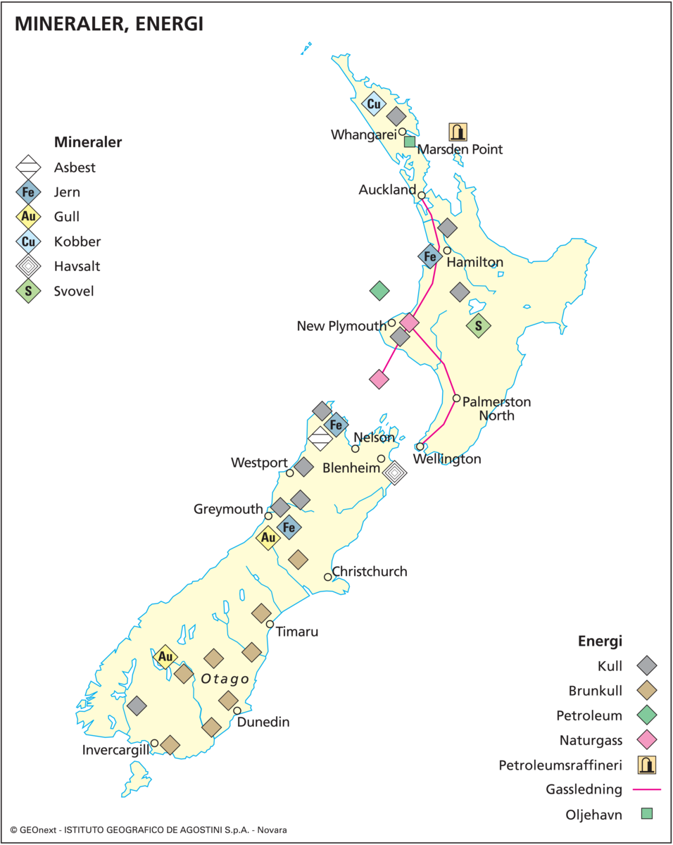 New Zealand (Økon. kart: Mineraler, energi)