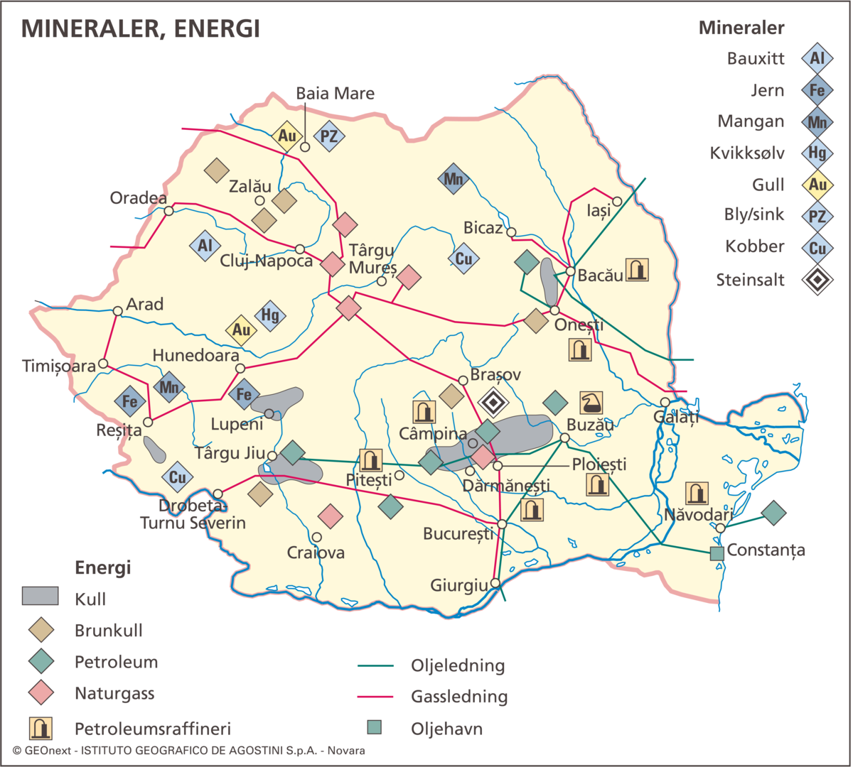 Romania (Kart: Mineraler og energi)
