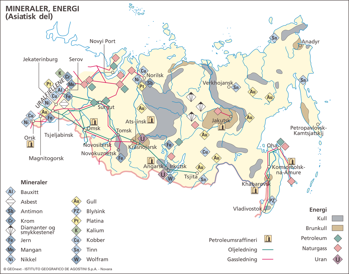 Russland (Kart: Mineraler, energi) (asiatisk del).