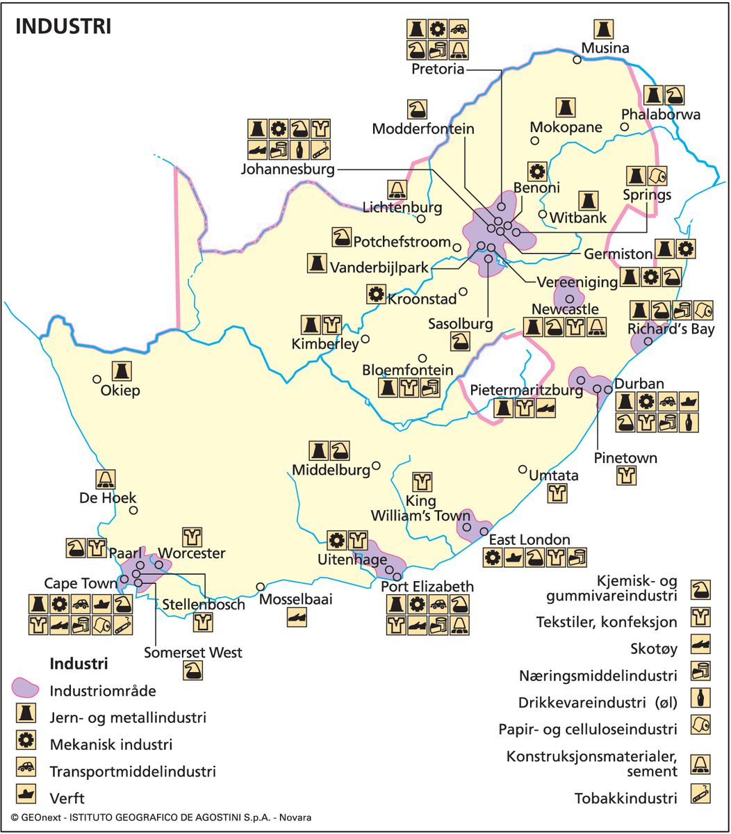 Sør-Afrika (Økon. kart: industri)
