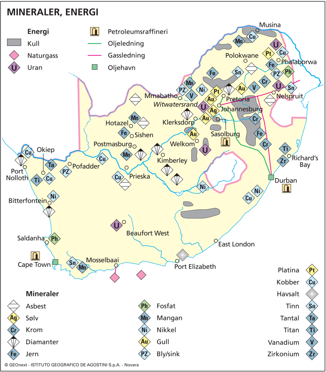 Sør-Afrika (Økon. kart: mineraler og energi)