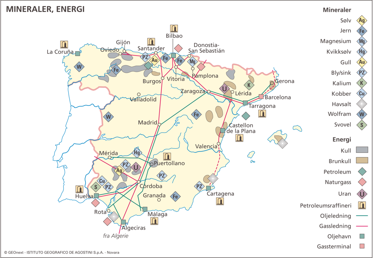Spania (Kart: mineraler og energi)