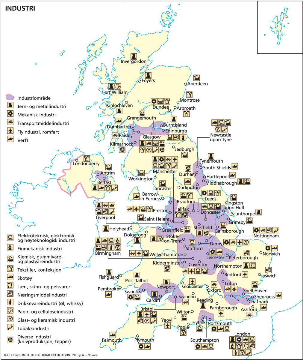 Storbritannia og Nord-Irland (Kart: industri)