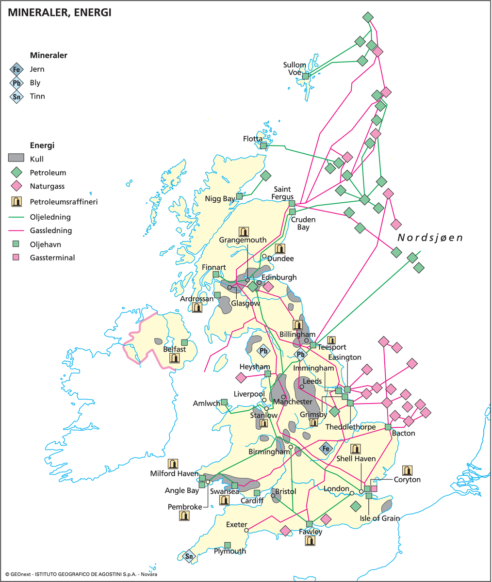 Storbritannia og Nord-Irland (Kart: Mineraler og energi)