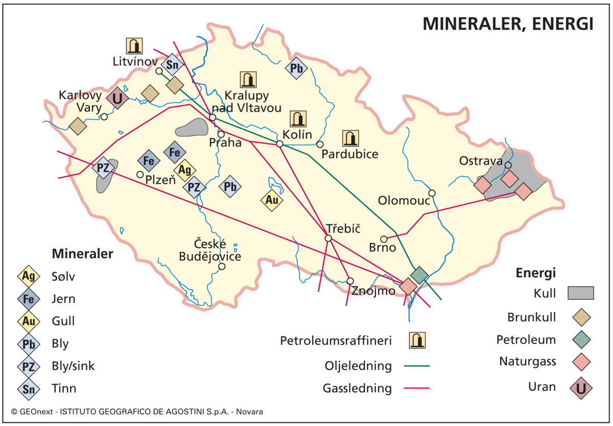 Tsjekkia (Økon. kart: Mineraler, energi)