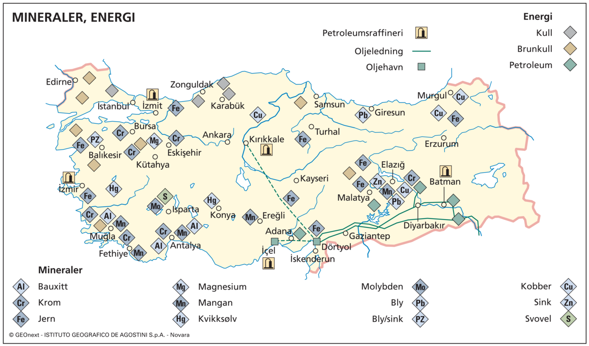 Tyrkia (Økon. kart: Mineraler, energi)