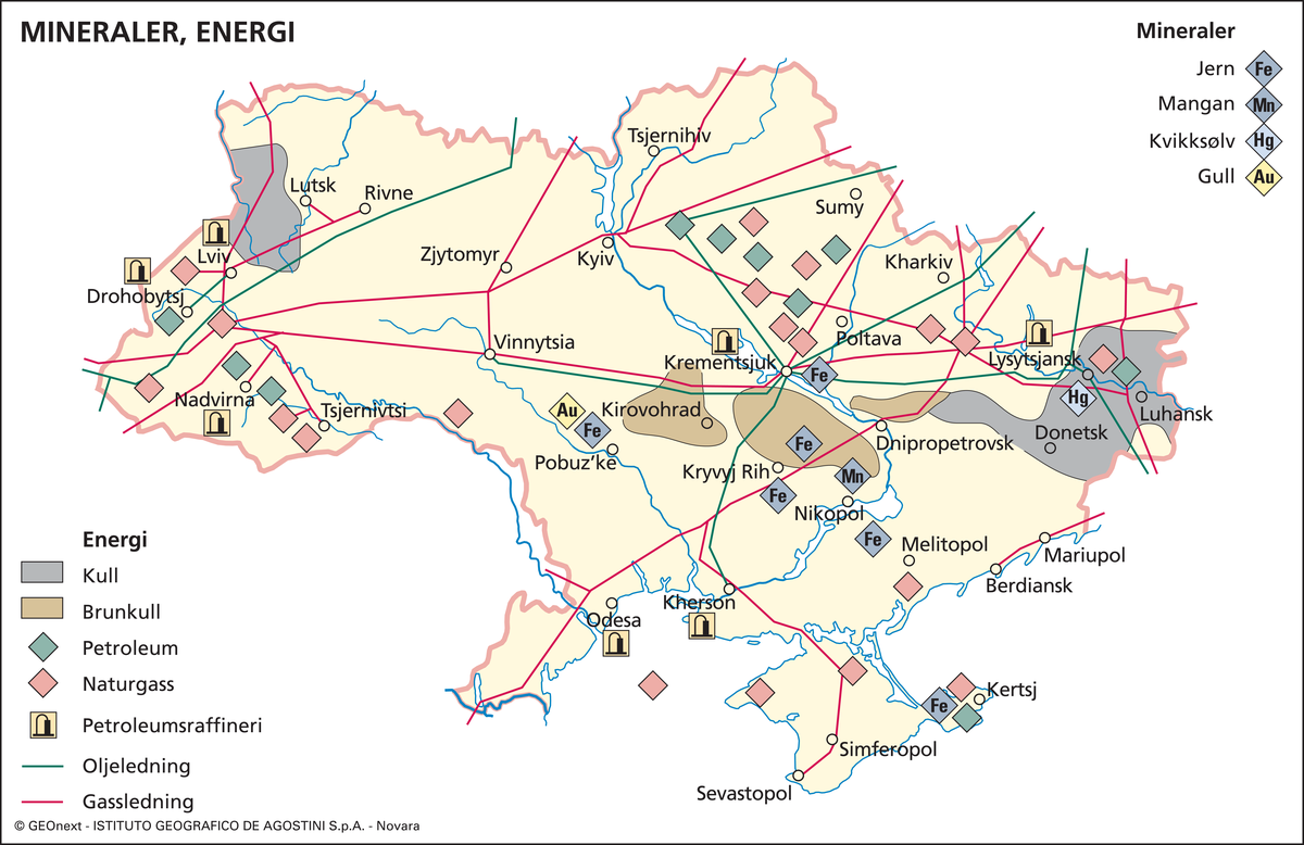 Ukraina (Økon. kart: mineraler, energi)