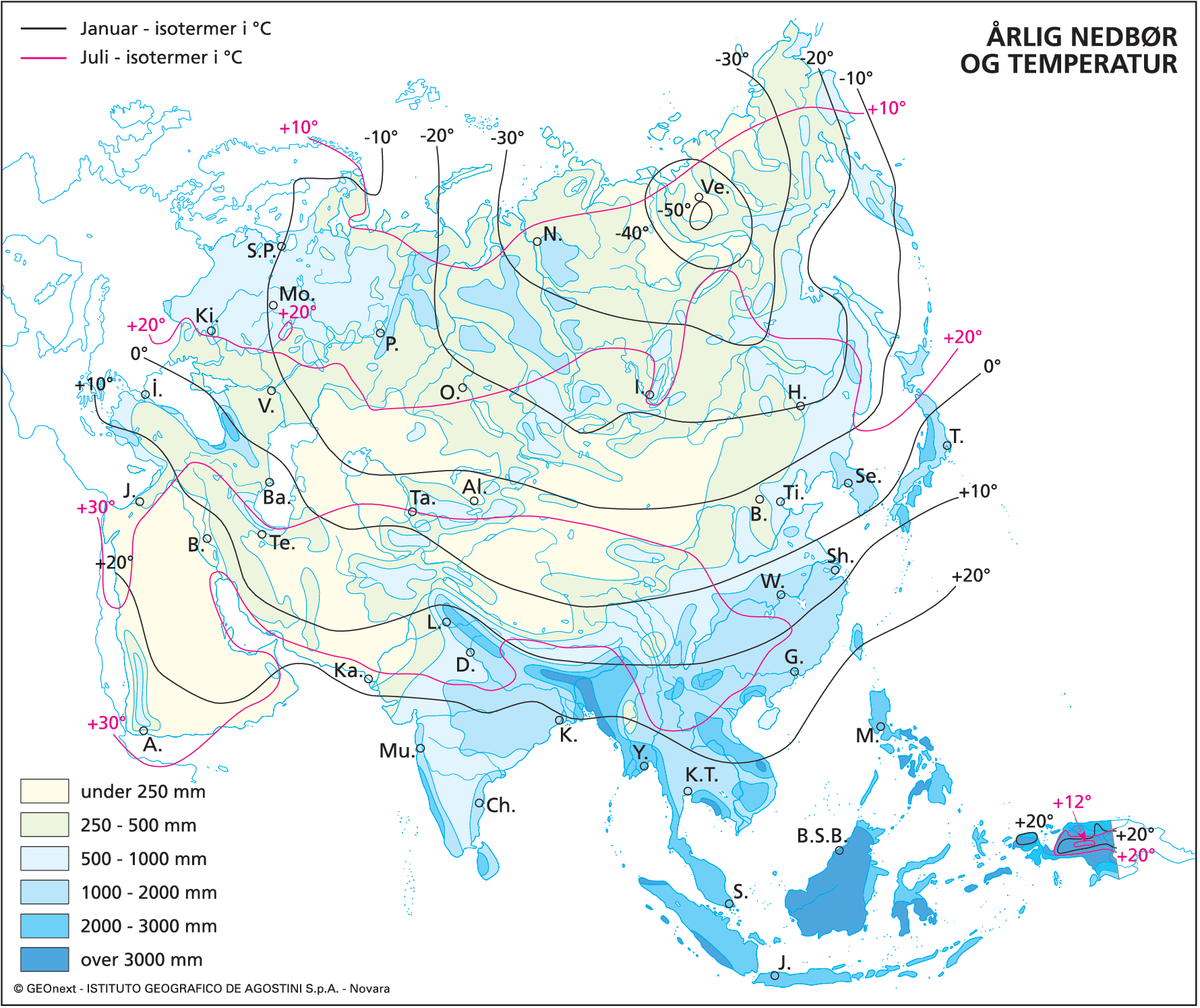 Asia, temperaturkart