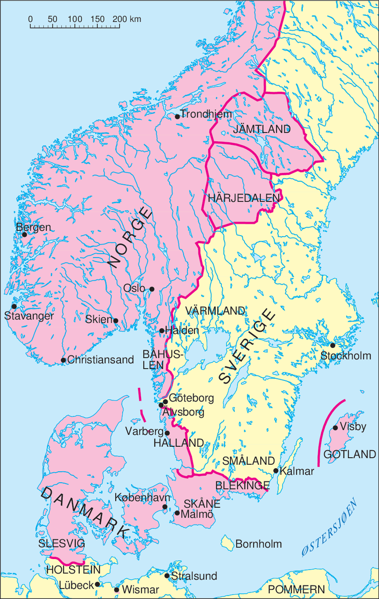 Kongeriget Danmark-Norge ca. 1600.