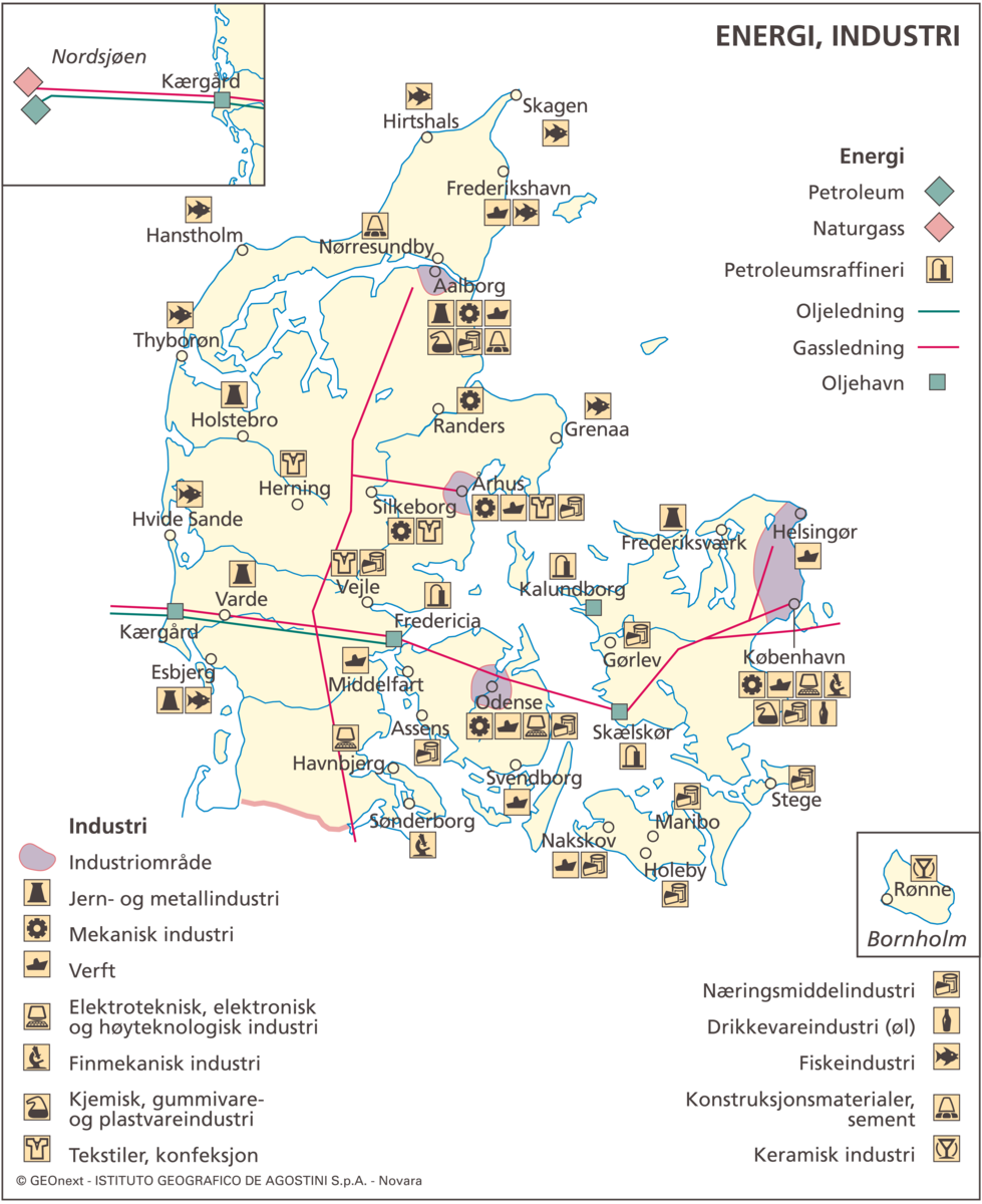 Kart over energi og industri i Danmark
