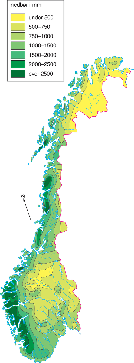 Norge, nedbørskart