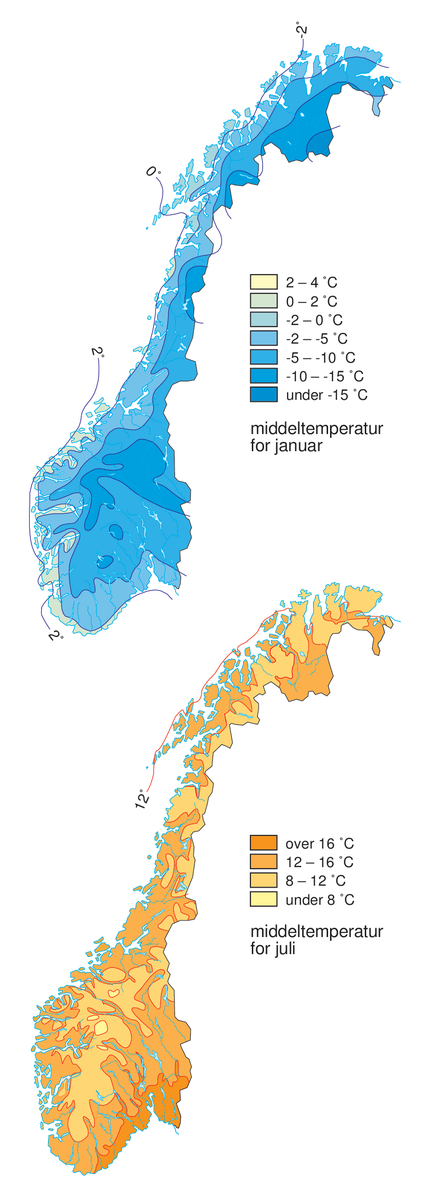 Norge, temperaturkart