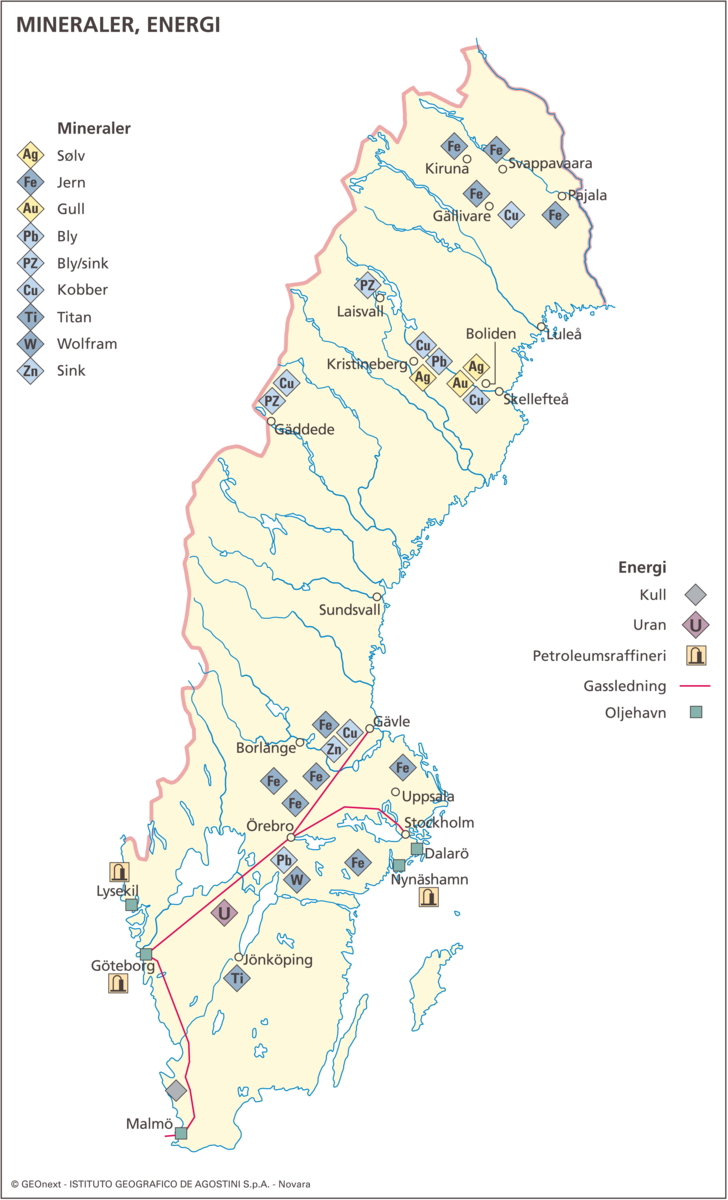 Sverige (Økon. kart.: Mineraler og energi)
