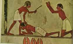 Pisking av slaver, gravmaleri fra Egypt, 1400-tallet fvt.